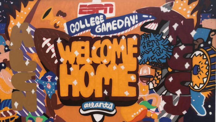 George F. Baker, a local artist and Georgia State alum, painted the "Welcome Home" mural to celebrate the culture of HBCUs ahead of the 2021 MEAC/SWAC Challenge on Aug. 28, 2021 in Atlanta.